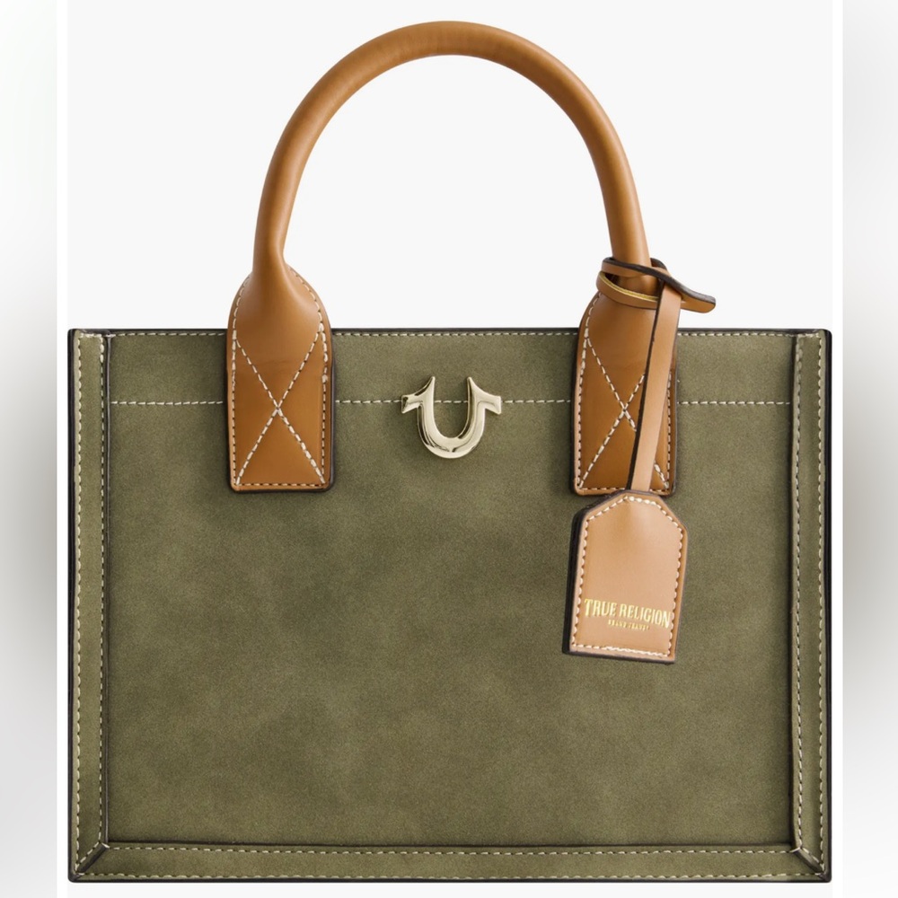 True Religion Modern Edge Suede Horseshoe Tote Bag NWOT